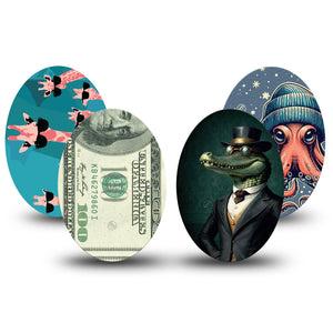 ExpressionMed Action Crew Variety Pack Variety Pack Medtronic Guardian Enlite Universal Oval, 4-Pack Tape Variety Cheeky Fun Animal Characters, Plaster CGM Design