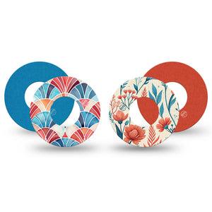 ExpressionMed Teal Rouge Freestyle Libre, Libre 2 Plus, and Abbott Lingo, 4-Pack Tape teal botanical design Decorative Patch for Continuous Glucose Monitor