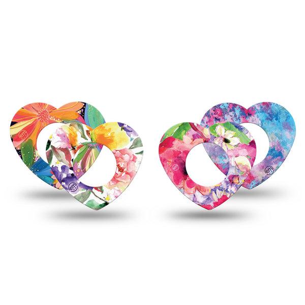 ExpressionMed Gentle Garden Variety Pack Freestyle Libre 2 Heart Shape Tape, Abbott Lingo,  4-Pack Variety Vivid Petal Flowers Adhesive Patch CGM Design