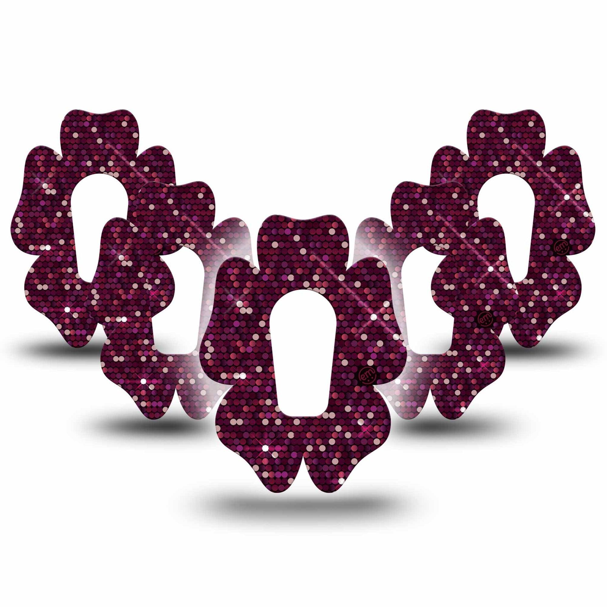 ExpressionMed Pink Sequins Dexcom G6 Flower Shape Tape 5-Pack Tape Glitter Sparkles, Adhesive Patch Continuous Glucose Monitor Design