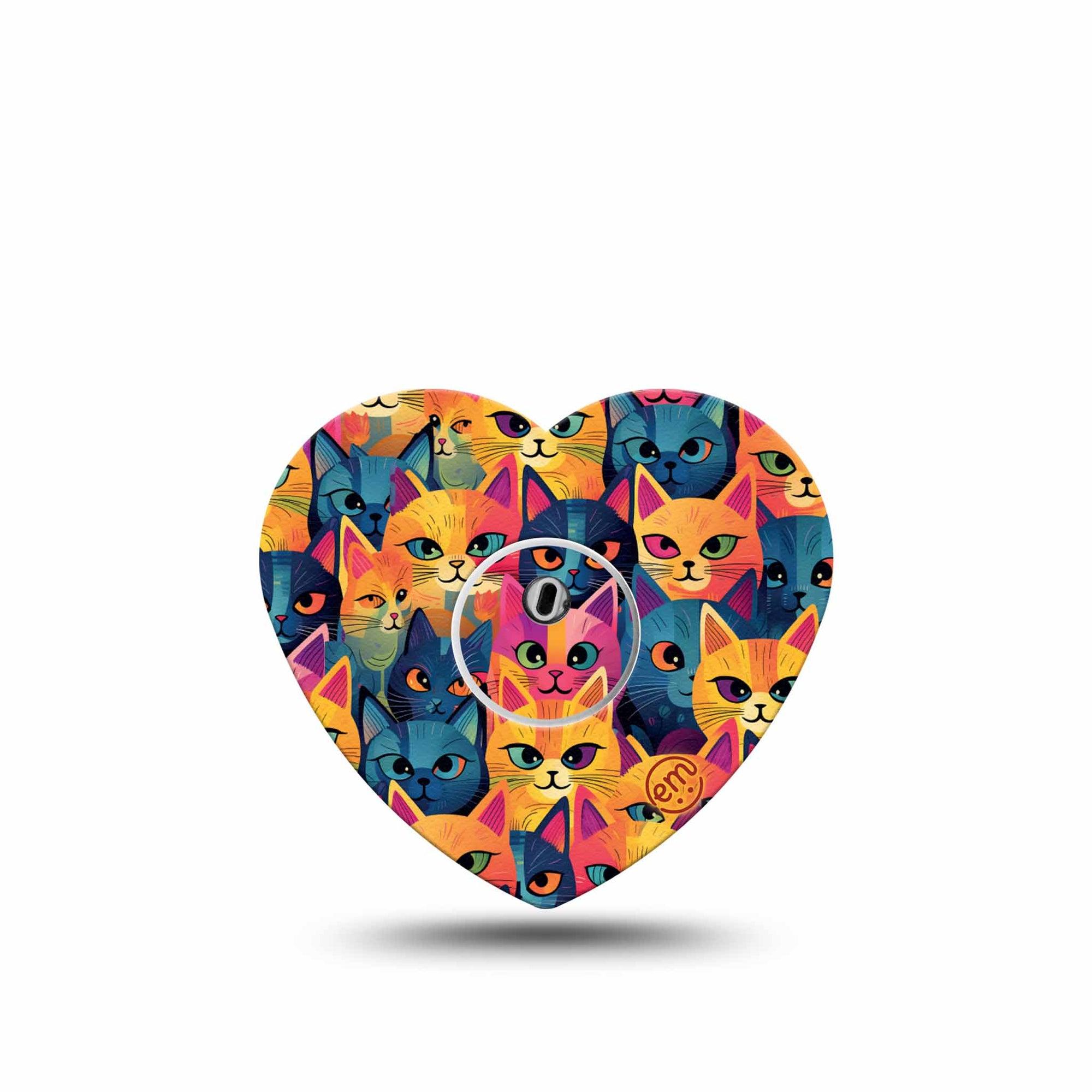 ExpressionMed Catorama Freestyle Libre 3 Heart Shape Tape Single Tape and Single Sticker Cat With Two Toned Eyes Patch CGM Design