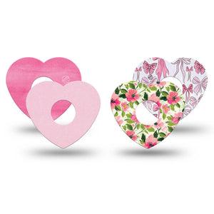 ExpressionMed Soft Pink Freestyle Libre 3 and Libre 3 Plus Heart, 4-Pack Tape Cute bows and florals Adhesive Patch for Continuous Glucose Monitor