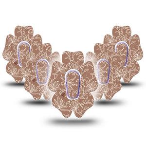 ExpressionMed Mocha Mousse Lace Dexcom G6 Flower Shape Tape, 5-Pack Tape and 5-Pack Sticker Summer Floral Mocha, Adhesive Patch Continuous Glucose Monitor Design