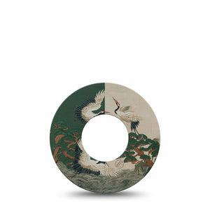 ExpressionMed Tapestry Cranes Freestyle Libre, Libre 2 Plus, and Abbott Lingo, Single Tape Green and white canes trees Fixing Ring Patch for CGM