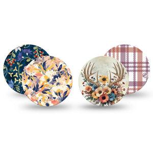 ExpressionMed Antlers & Autumn Variety Pack Freestyle Libre 3 and Libre 3 Plus Overpatch, 4-Pack Tape Variety, Cute Cozy Blossoms, Adhesive Patch CGM Design
