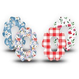 ExpressionMed Liberty Blooms Dexcom G6 Flower, 4-Pack Tape patriotic botanical design Overlay Patch for Continuous Glucose Monitor