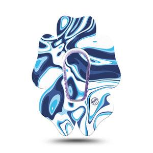 ExpressionMed Blue Marble Dexcom G6 Flower Shape Tape Single Tape and Single Sticker Blue Swirl, Adhesive Patch Continuous Glucose Monitor Design