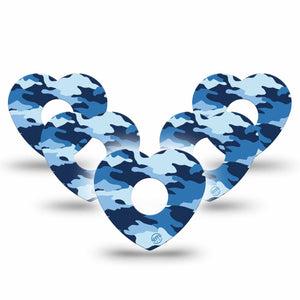 ExpressionMed Blue Camo Freestyle Libre 3 and Libre 3 Plus Heart Shape Tape 5-Pack Tape Outdoor Camo Overlay Tape CGM Design