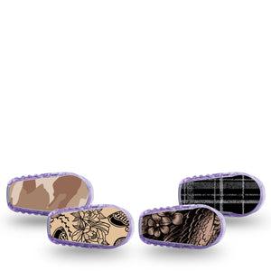 ExpressionMed Black and Tan Variety Pack Variety Pack Dexcom G6 Sticker, 4-Pack Sticker Variety Cool Moths and Hawk, Vinyl Decoration Continuous Glucose Monitor Design