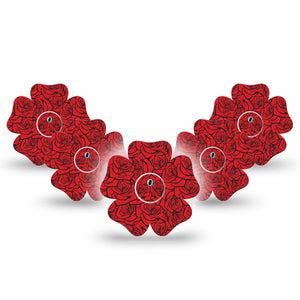 ExpressionMed Roses Freestyle Libre 3 and Libre 3 Plus Flower, 5-Pack Tape and 5-Pack Sticker Bold red roses Waterproof Plaster for Continuous Glucose Monitor