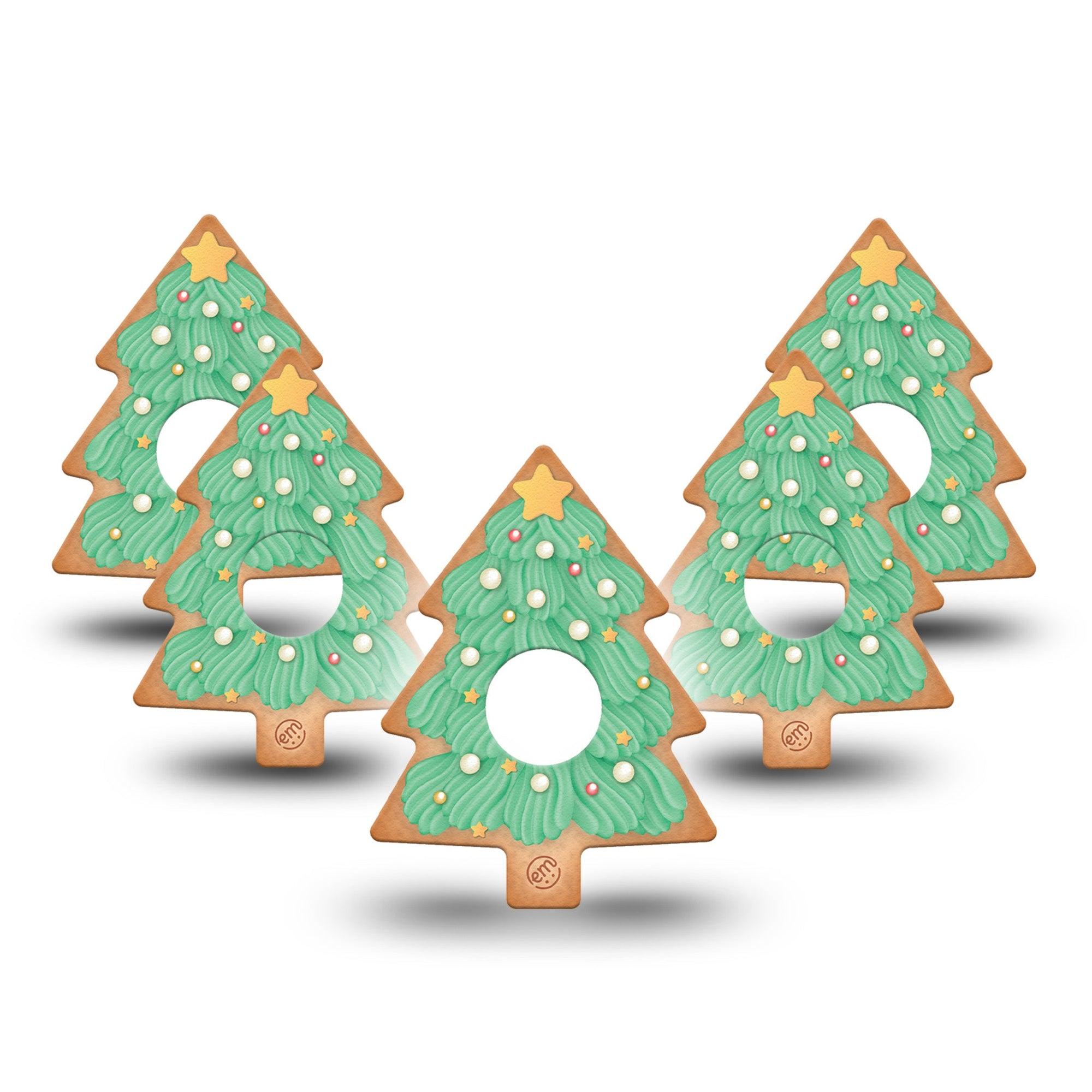 ExpressionMed Christmas Cookie Freestyle Libre 3 Tree Shape Tape 5-Pack Tape Xmas Tree Cutout, Decorated Fir Tree, Patch CGM Design