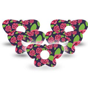 ExpressionMed Pretty Pink Roses Freestyle Libre 3 and Libre 3 Plus Butterfly Shape Tape 5-Pack Tape Soft Petals, Plaster CGM Design
