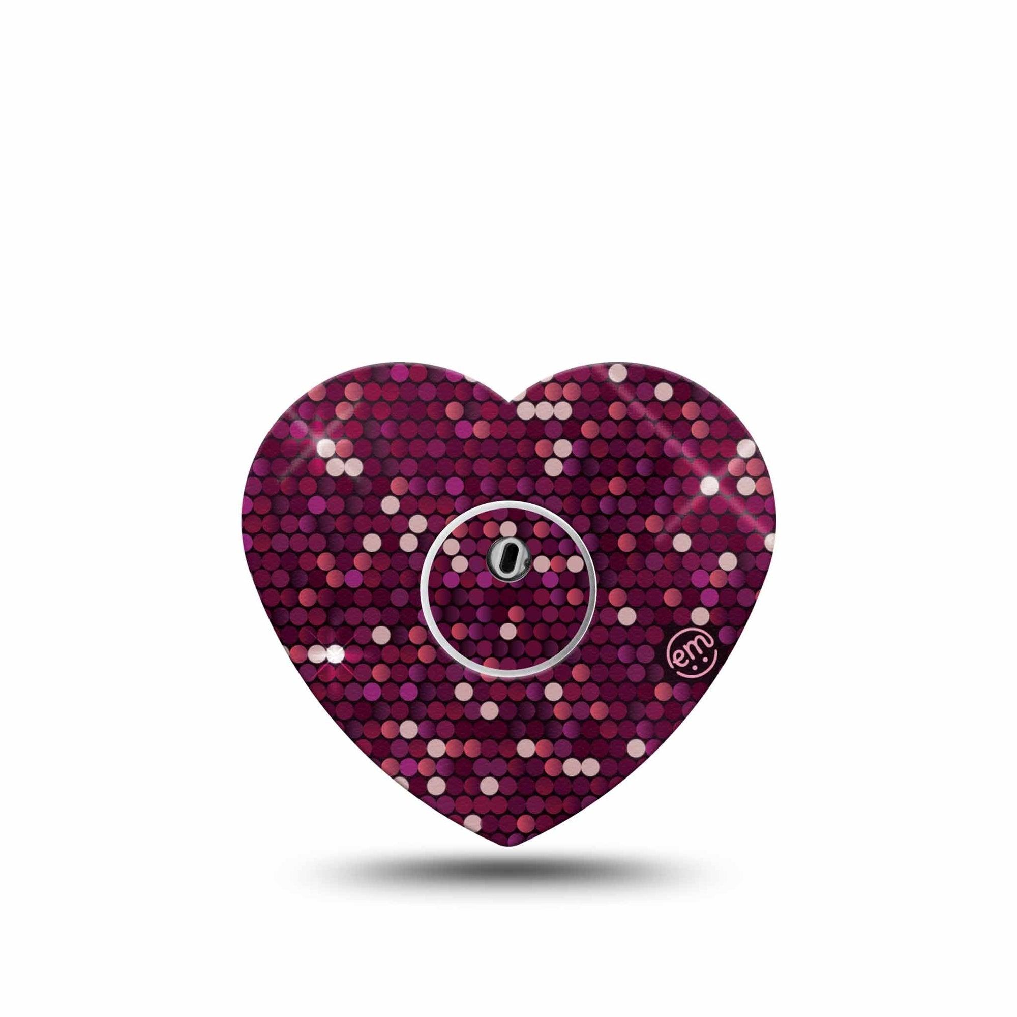 ExpressionMed Pink Sequins Freestyle Libre 3 and Libre 3 Plus Heart Shape Tape Single Tape & Single Sticker Pink Shimmer, Patch CGM Design