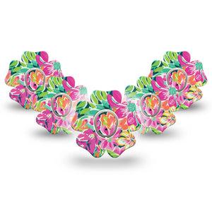 ExpressionMed Tropic Burst Dexcom G7 Flower Shape Tape, Dexcom Stelo Glucose Biosensor System, 5-Pack Tape and 5-Pack Sticker Exotic Vibes, Plaster CGM Design