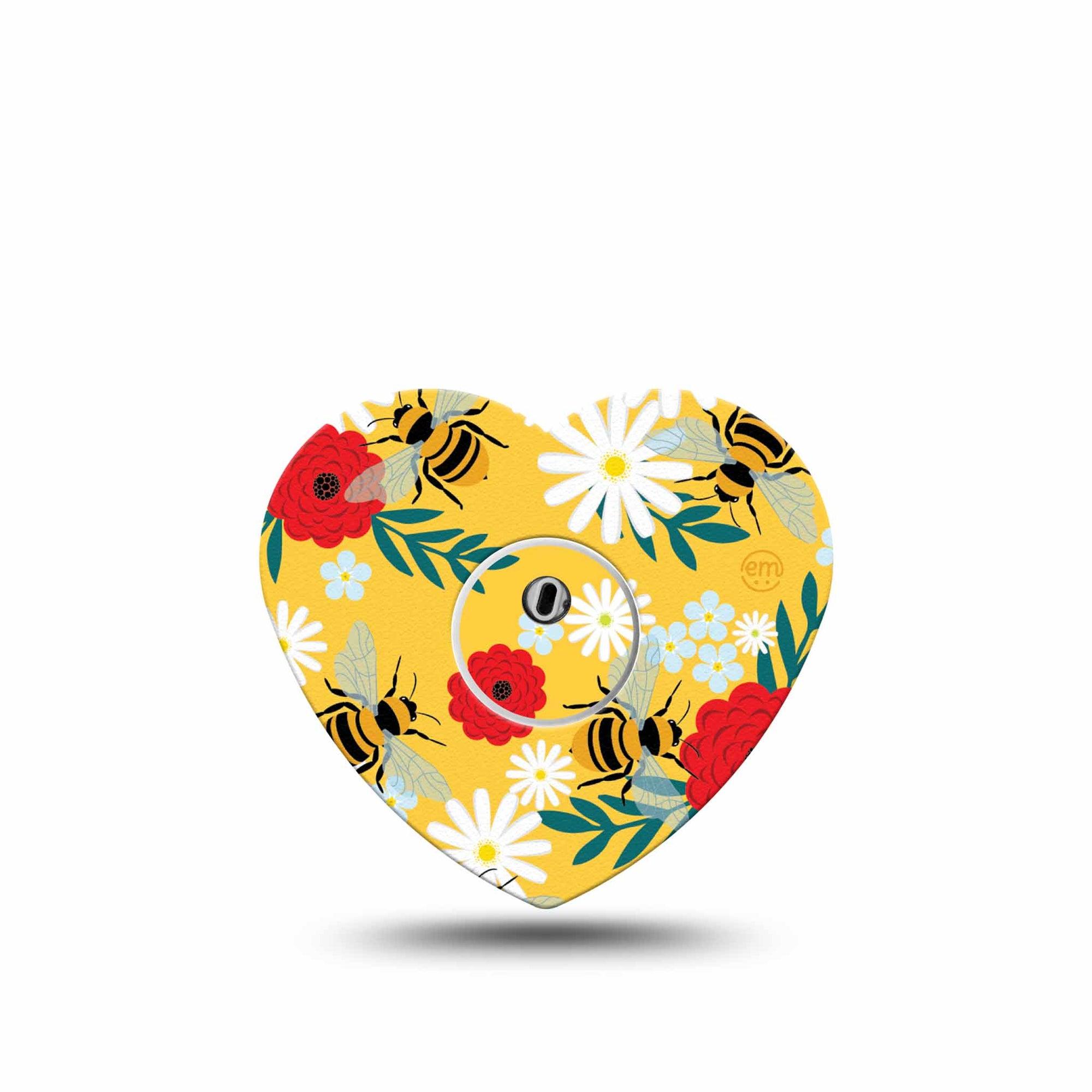 ExpressionMed Bees and Flowers Freestyle Libre 3 and Libre 3 Plus Heart Shape Tape Single Tape and Single Sticker Flower Blossom Overlay Tape CGM Design