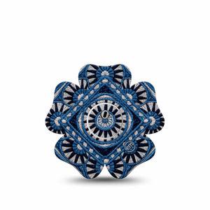 ExpressionMed Indigo Loomwork Freestyle Libre 3 and Libre 3 Plus Flower, Single Tape and Single Sticker Woven fabric inspired Adhesive Tape for CGM