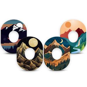 ExpressionMed Mountain Escapade Dexcom G7 and Dexcom Stelo Glucose Biosensor System, 4-Pack Tape retro woodland mountain illustration Fixing Ring Tape for Continuous Glucose Monitor