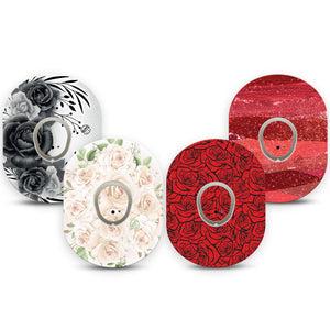ExpressionMed Crimson Bloom Variety Pack Dexcom G7 and Dexcom Stelo Glucose Biosensor System, 4-Pack Tape and 4-Pack Sticker, Rose bouquet Decorative Decal for CGM