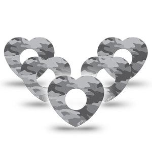 ExpressionMed Gray Camo Infusion Set Heart Shape Tape 10-Pack Gray Motif Adhesive Tape Continuous Glucose Monitor Design