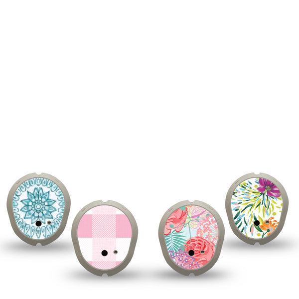 ExpressionMed Fresh Greenery Dexcom G7 and Dexcom Stelo Glucose Biosensor System Sticker, 4-Pack Sticker Delicate color gingham and blooms Sensor Cover for Continuous Glucose Monitor