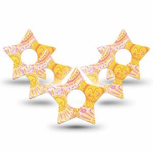 ExpressionMed Bright Sunshine Freestyle Libre 3 and Libre 3 Plus Star, 5-Pack sunny yellow pattern Decorative Patch for Continuous Glucose Monitor