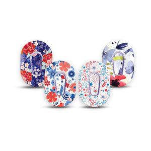 ExpressionMed Summer Flowers Dexcom G6 Mini Tape 4-Pack Tape and 4-Pack Stickers Variety July 4th Flower Variety Adhesive Tape CGM Design