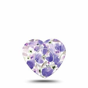 ExpressionMed Italian Blooms Freestyle Libre 2 Heart Shape Tape, Abbott Lingo,  Single Tape and Single Sticker Dreamy Watercolor Purple Flowers Adhesive Patch CGM Design