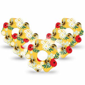 ExpressionMed Bees and Flowers Freestyle Libre 3 and Libre 3 Plus Flower Shape Tape 5-Pack Tape Vibrant Garden Overlay Tape CGM Design