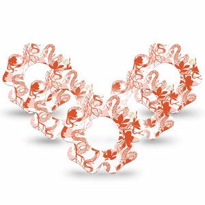 ExpressionMed Lava Coil Floral Freestyle Libre 2 Flower Shape Tape, Abbott Lingo, 5- Pack Tape Viper Snake Vine Orange Outline, Plaster CGM Design