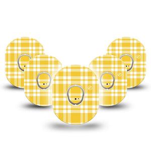 ExpressionMed yellow gingham Dexcom G7 and Dexcom Stelo Glucose Biosensor System, 5-Pack Tape and 5-Pack Sticker Retro yellow plaid Accessories for Continuous Glucose Monitor