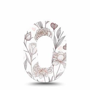ExpressionMed Minimalist Botanical Dexcom G6 Mini, Single Tape Neutral botanical design Adhesive Tape for CGM