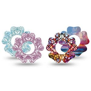 ExpressionMed Sunset Blossom Variety Pack Freestyle Libre 2 and Libre 2 Plus Flower Shape Tape, Abbott Lingo,  4-Pack Tape Variety Lovely Purple Orange Pink Florals, Fixing Ring Tape CGM Design