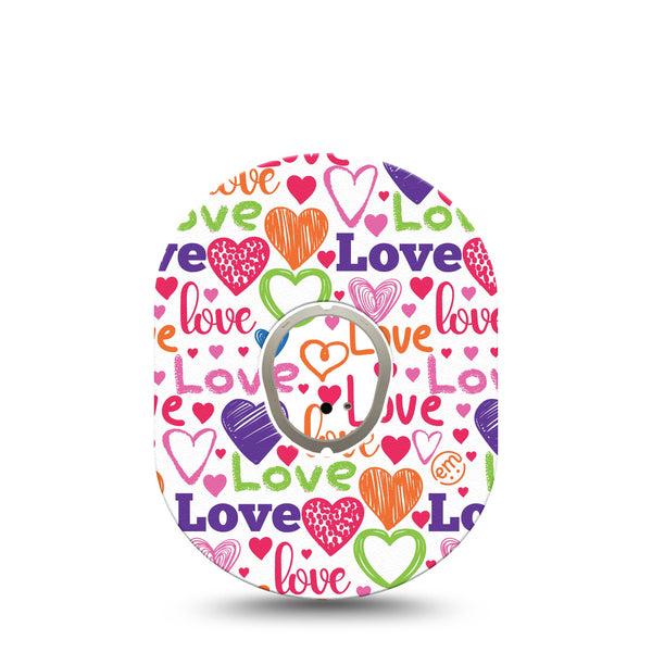 ExpressionMed Abundance of Love Dexcom G7 Tape, Dexcom Stelo Glucose Biosensor System, Single Tape and Single Sticker Cute Colorful Hearts Love, Overlay Tape CGM Design