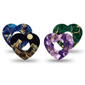 ExpressionMed Midnight Gold Freestyle Libre 3 and Libre 3 Plus Heart, 4-Pack Tape Elegant nature prints Adhesive Patch for Continuous Glucose Monitor