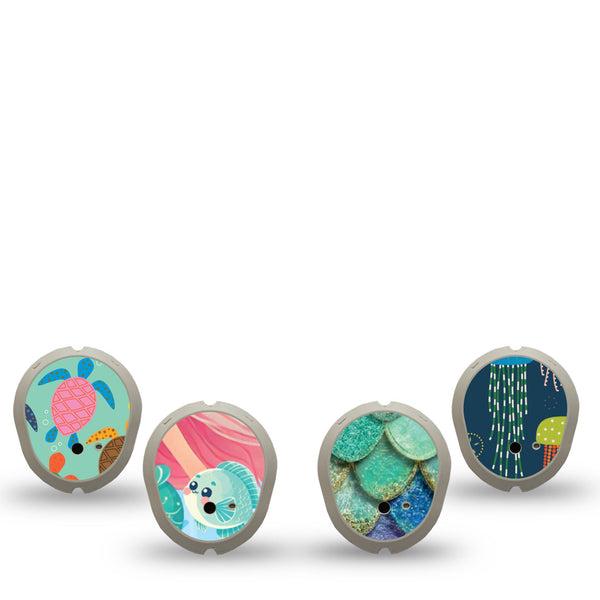 ExpressionMed Tidepool Dexcom G7 and Dexcom Stelo Glucose Biosensor System Sticker, 4-Pack Sticker coastal marine life pattern Sensor Cover for Continuous Glucose Monitor