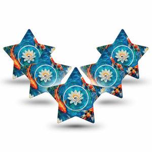 ExpressionMed Koi Pond Freestyle Libre, Libre 2 Plus, and Abbott Lingo Star, 5-Pack Tape and 5-Pack Sticker floral koi print Waterproof Sensor Cover for Continuous Glucose Monitor