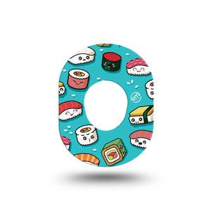 ExpressionMed Silly Sushi Dexcom G7 Mini Tape, Dexcom Stelo Glucose Biosensor System,  Single Happy Sushi Rolls Patch Continuous Glucose Monitor Design