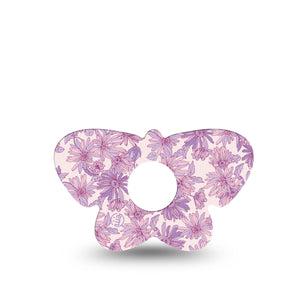 ExpressionMed Purple Daisy Freestyle Libre 3 and Libre 3 Plus Butterfly Shape Tape, Single Tape Pastel Lilac Florals, Overlay Patch CGM Design