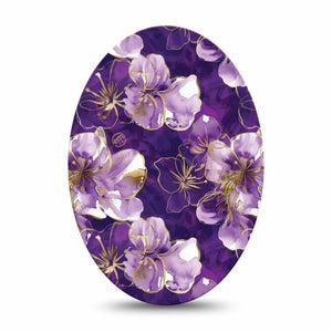 ExpressionMed Plum Gold Medtronic Guardian Enlite Universal Oval, Single Tape Painted gold purple petals Vinyl Decoration for CGM