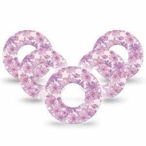 ExpressionMed Purple Daisy Freestyle Libre and Libre 2 Plus Tape, Abbott Lingo, 5-Pack Tape Cute Purple Daisies, Fixing Ring Tape Continuous Glucose Monitor Design