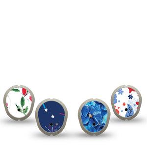 ExpressionMed Red, White & Bloom Variety Pack Dexcom G7 Sticker, Dexcom Stelo Glucose Biosensor System, 4-Pack Sticker Variety Blue White Red Fireworks, Vinyl Decoration Continuous Glucose Monitor Design