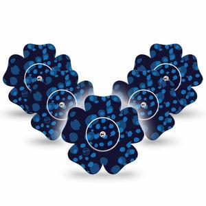 ExpressionMed Blue Drops Freestyle Libre 2 and Libre 2 Plus Flower Shape Tape, Abbott Lingo,  5-Pack Tape and 5-Pack Sticker Deep Blue Light Blue Mix, Fixing Ring Tape CGM Design