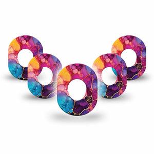 ExpressionMed Rainbow Ink Dexcom G7 and Dexcom Stelo Glucose Biosensor System Mini, 5-Pack Artistic color flow Accessories for Continuous Glucose Monitor