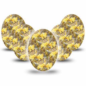 ExpressionMed Fall Camo Medtronic Guardian Enlite Universal Oval 5-Pack Hunting Yellow Camo Inspired Plaster Continuous Glucose Monitor Design