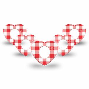 ExpressionMed Red Gingham Dexcom G7 and Dexcom Stelo Glucose Biosensor System Heart, 5-Pack Red checker print Waterproof Adhesive Tape for Continuous Glucose Monitor