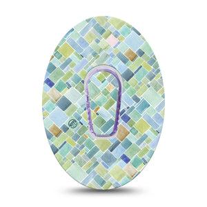 ExpressionMed Watercolor Geometrics Dexcom G6 Tape Single Tape and Single Sticker Soft Hue Blue Green Tiles Plaster CGM Design