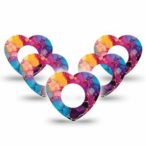 ExpressionMed Rainbow Ink Freestyle Libre, Libre 2 Plus, and Abbott Lingo Heart, 5-Pack Fluid ink artwork Adhesive Tape for Continuous Glucose Monitor