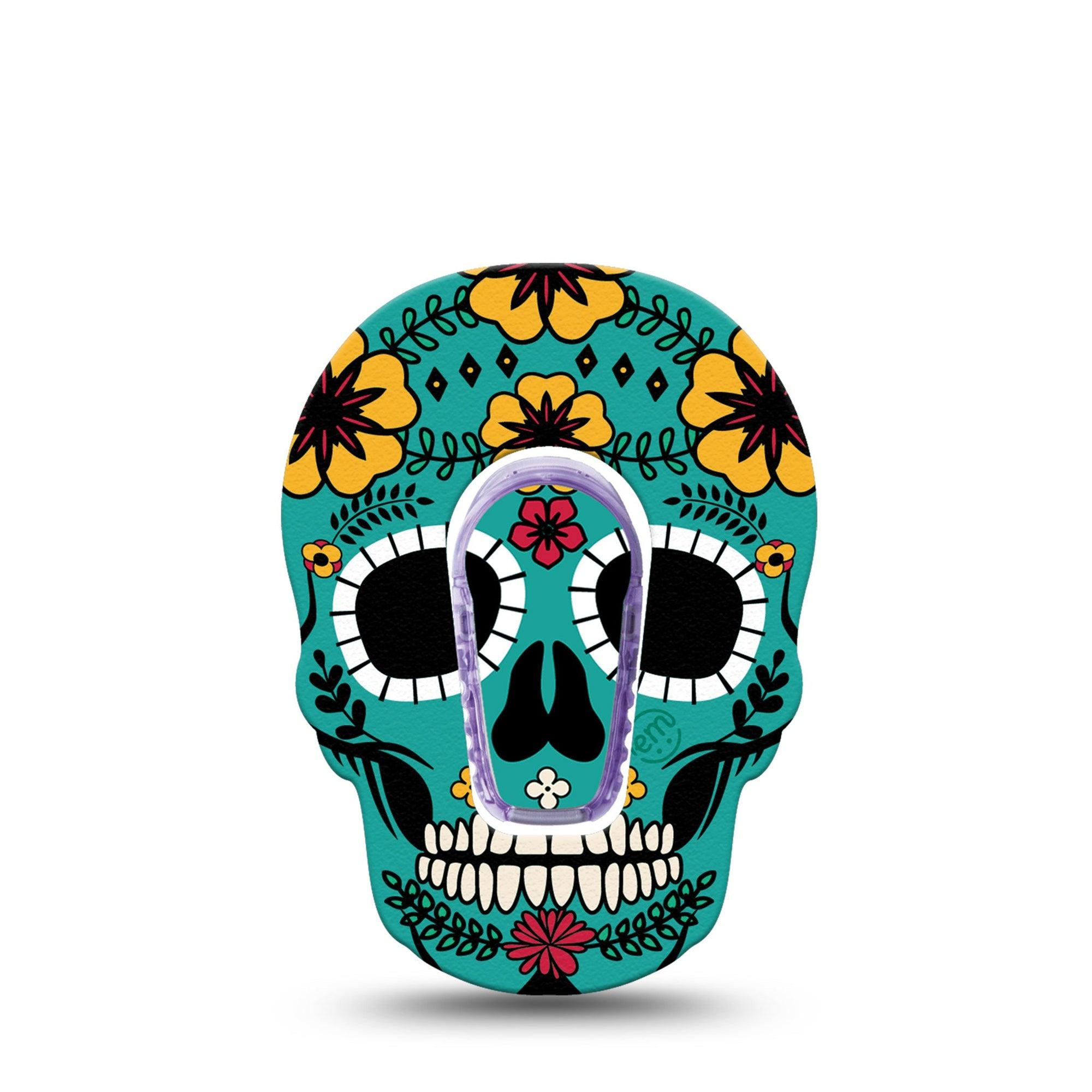 ExpressionMed Teal Skull Dexcom G6 Skull Shape Tape Single Tape and Single Sticker Art Dia de los Muertos Plaster Continuous Glucose Monitor Design