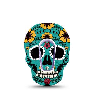 ExpressionMed Teal Skull Dexcom G6 Skull Shape Tape Single Tape and Single Sticker Art Dia de los Muertos Plaster Continuous Glucose Monitor Design