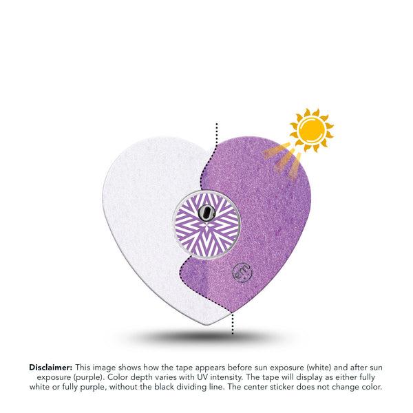 ExpressionMed Solar Violet Freestyle Libre 3 and Libre 3 Plus Heart Shape Tape, Single Tape and Single Sticker Photochromatic Color Shift, Patch CGM Design